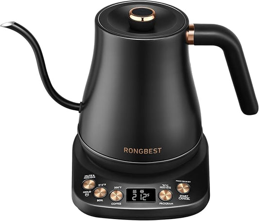 Electric Gooseneck Kettle, 1200W, 6 Temperature Settings, Stainless Steel Inner Lid & Bottom, 1L Quick Heating Pour Over Kettle for Coffee & Tea, Matte Black