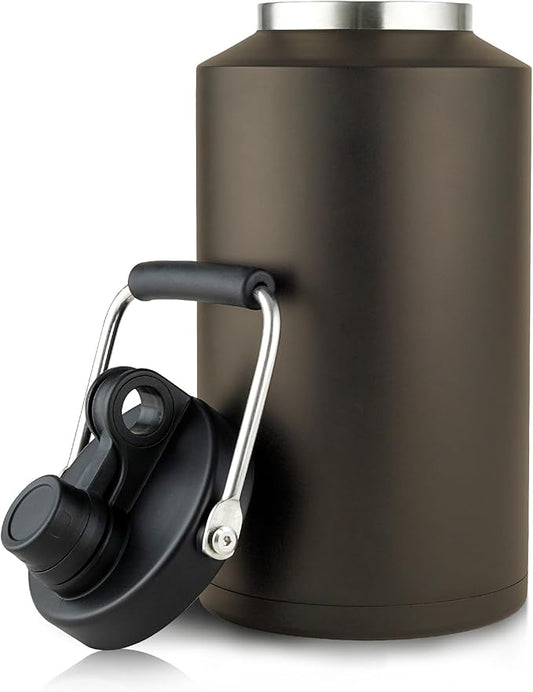 1 Gallon Water Jug Bottle Insulated, 128oz Stainless Steel Water Bottle Jug Wide Mouth Double Vacuum Dishwasher Safe BPA Free for Hot & Cold Drinks Dark Khaki