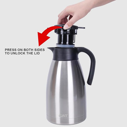 GiNT 74Oz Thermal Coffee Carafe, Insulated Stainless Steel Coffee Carafes for Keeping Hot/Double Walled Vacuum Thermal Carafe (Silver, 2.2L)