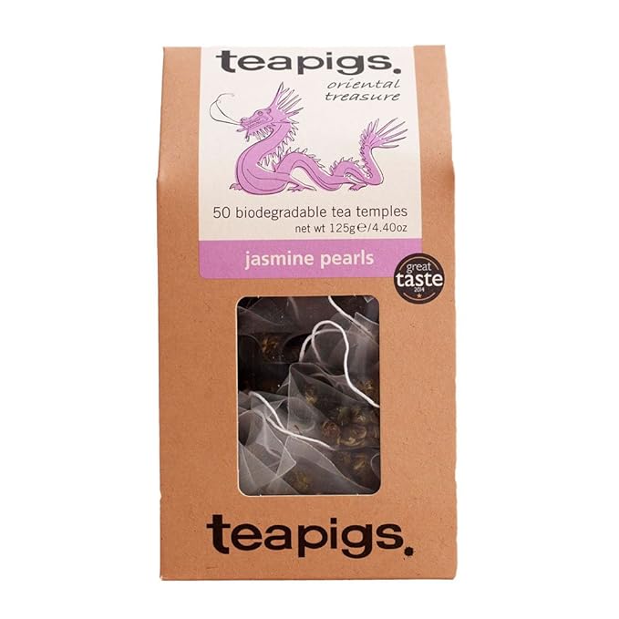 Teapigs Jasmine Pearls Tea Bags Made with Whole Leaves, caffeine-free, natural ingredients(1 Pack of 50 Teabags)