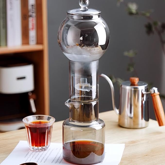 Ice Drip Coffee Maker,Cold Brew Coffee Makers Pot,20oz Cold Brew Tower Slow Drip Cold Brew Machine Borosilicate Glass Drip Coffee Machine for Household Pour Over (Transparent)