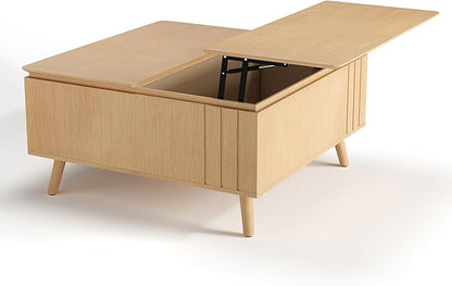 Lift Top Coffee Table, Mid Century Modern Center Table with Large Hidden Storage Compartment, 36" Square Coffee Tables for Living Room, Home Office, Oak