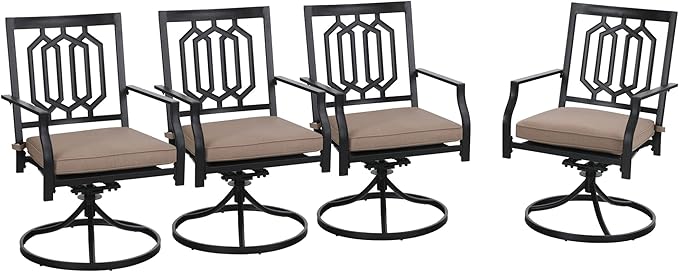 PHI VILLA Outdoor Metal Swivel Chairs Set of 4 Patio Dining Rocker Chair with Cushion Furniture Set for Garden Backyard Bistro, Black