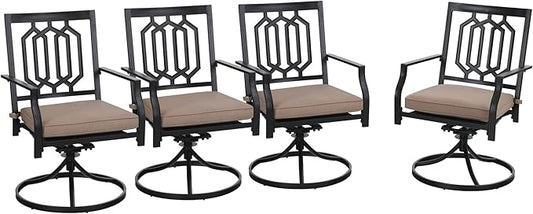 PHI VILLA Outdoor Metal Swivel Chairs Set of 4 Patio Dining Rocker Chair with Cushion Furniture Set for Garden Backyard Bistro, Black