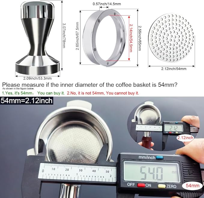 5 Pieces - 53.3mm Espresso Tamper Accessories Kit Fit 54mm Portafilters, 53.3mm Coffee Tampers Set, WDT Stirrer Tool, Puck Screen, Dosing Funnel, Coffee Cleaning Brush (53.3mm)