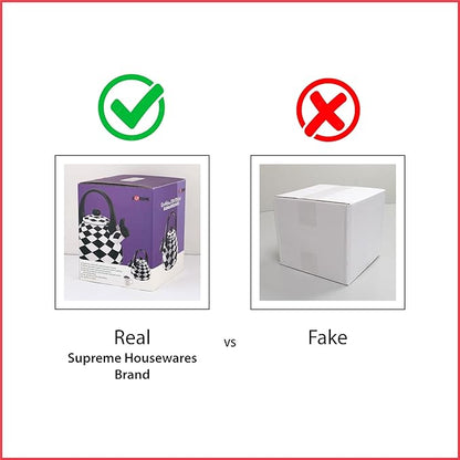 Whistling Tea Kettle for Stove Top Enamel on Steel Teakettle, Supreme Housewares Harlequin Pattern Tea Kettle Cute Kitchen Accessories Teteras (2.4 Quart, Black and White Diamond Check)