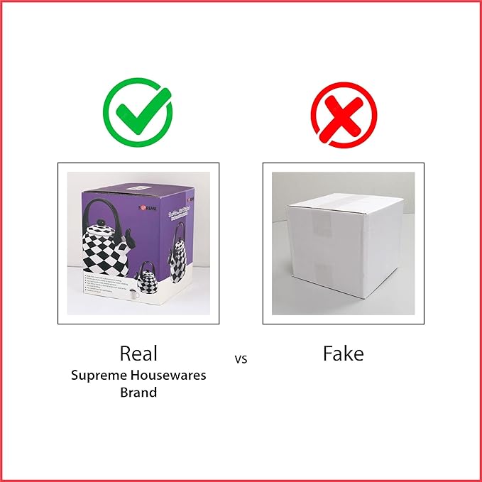 Whistling Tea Kettle for Stove Top Enamel on Steel Teakettle, Supreme Housewares Harlequin Pattern Tea Kettle Cute Kitchen Accessories Teteras (2.4 Quart, Black and White Diamond Check)