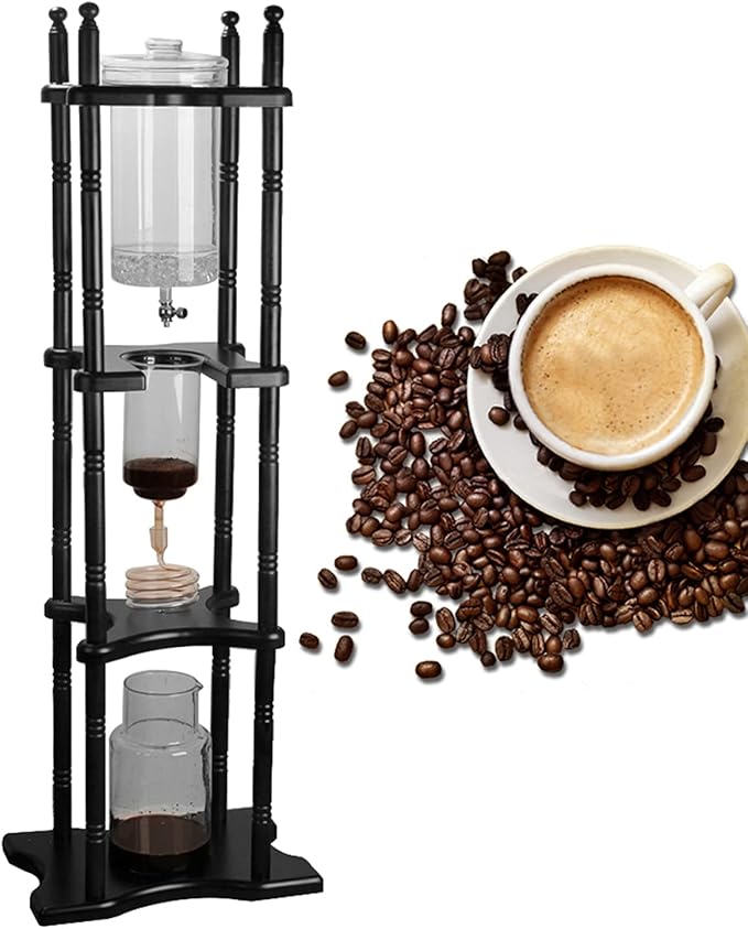 Cold Brew Drip Coffee Maker, 2500ml/84.54oz Ice Coffee Brewer Machine Dripper Pot Cold-Drip Coffee Tower with Glass Container Wood Stand for Home Office