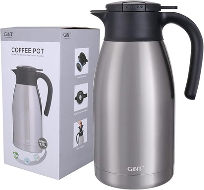 GiNT 64Oz Thermal Coffee Carafe, Insulated Stainless Steel Coffee Carafes for Keeping Hot/Double Walled Vacuum Thermal Carafe (Silver, 1.9L)