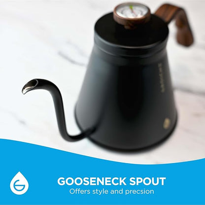 GROSCHE - Marrakesh Gooseneck Kettle Stovetop - Stainless Steel Pour Over Coffee Kettle Stovetop - Tea Kettle - Stovetop Gooseneck Kettle - Coffee & Tea Kettle - Home Essentials, Black (34 fl. oz)