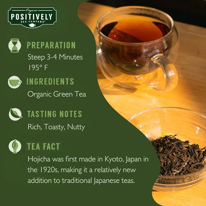 Organic Positively Tea Company, Hojicha, Green Tea, Loose Leaf, 16 Ounce