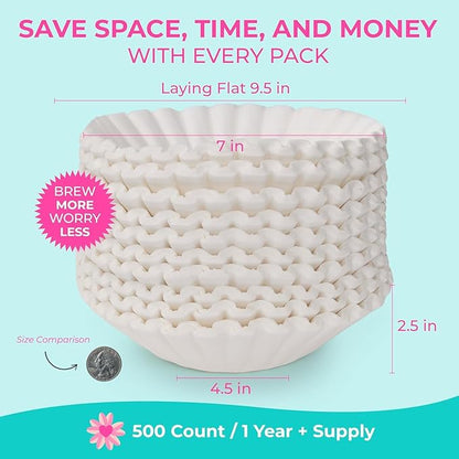 Katy’s Large Coffee Filters - 12 Cup Commercial Coffee Filters - 9.5” x 4.5” Inch - Premium Paper & Brew Extraction, Tall & Wide, No Ground Overflow - Perfect For Restaurants & Cafes - 500 Count