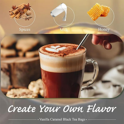 WT WEETEE Vanilla Caramel Black Tea,100 Count Caramel Vanilla Flavored Black Tea Bags, Mellow & Smooth, Sweet Aroma