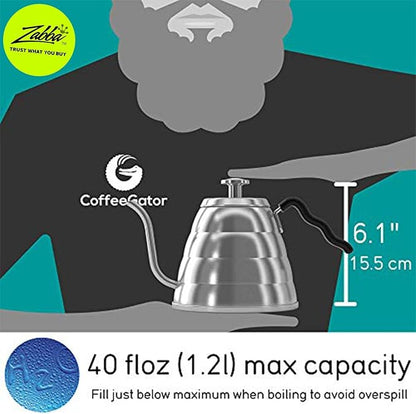 Gooseneck Kettle with Thermometer - 34oz Premium Stainless Steel Pour Over Coffee Maker Kettle, Stove Top, w/Precision Drip Spout, for Drip Coffee, French Press, Tea Kettle, 4 Cup