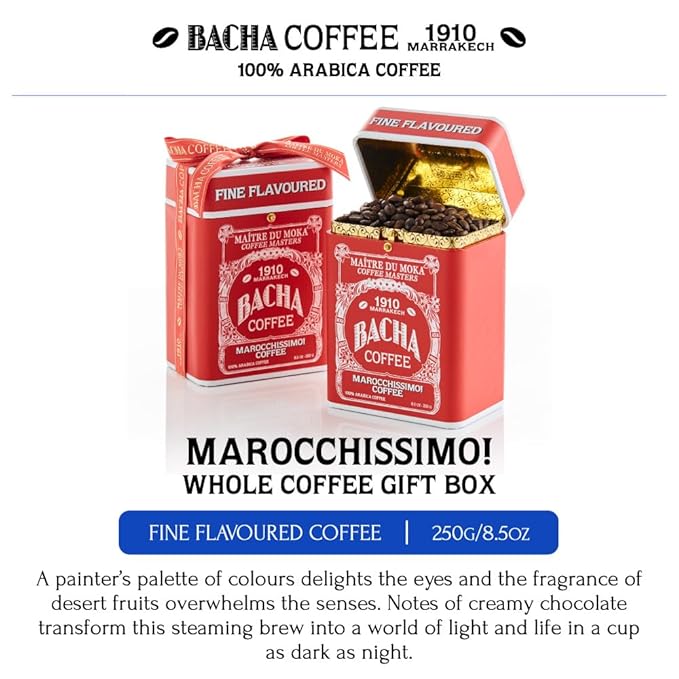 Bacha Coffee | Marocchissimo! Fine Flavoured Signature Nomad Collection, 100% Arabica Specialty Coffee, Whole Beans, Medium Roast, 250g