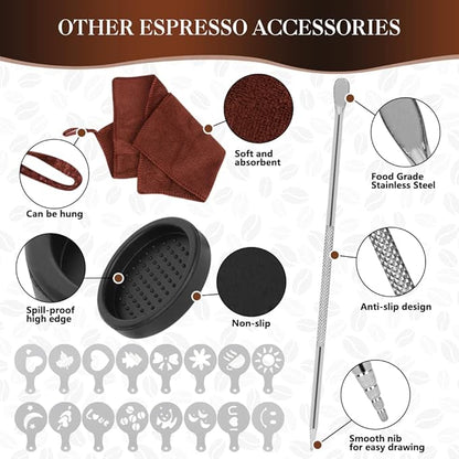 Y-Step 23 PCS Coffee Tamper Set, Espresso Accessories Kit Barista Kit, with Espresso Tamper 51mm, Coffee Stirrer, Frothing Pitcher, Tamper Mat, Latte Art Pen, Sandalwood Tamper for Espresso Machine