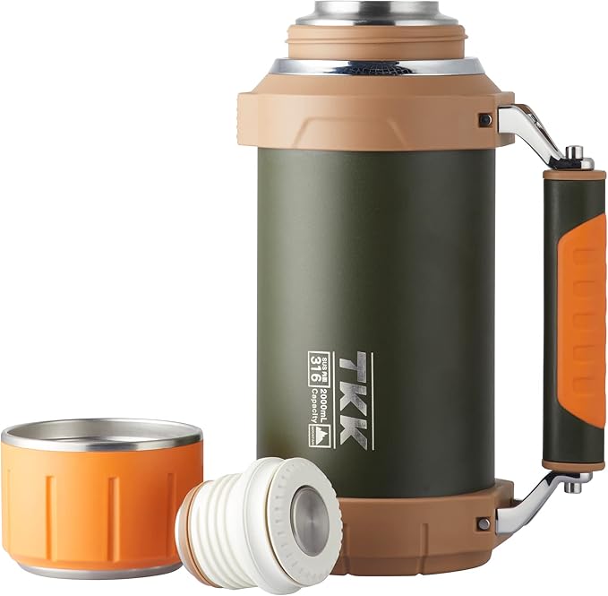 Large Coffee Vacuum for Hot Drinks Stainless Steel 2QT 64oz Insulated Bottle With Cup Handle Keeps Liquids Hot And Cold For Up To 24 For Outdoor Gathering Camping