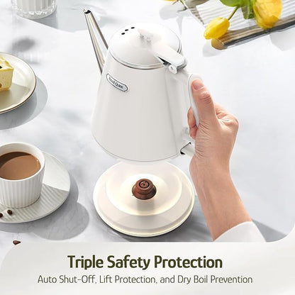 Hazel Quinn Electric Kettle - 1L/34oz Small Tea Kettle, 800W Fast Boil, All 304 Stainless Steel Interior, Double Wall for Cool Touch and Thermal, Auto Shut-Off, BPA-Free, Cordless - Pearl White
