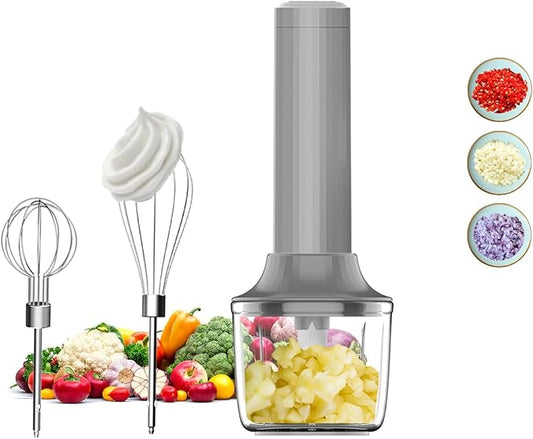 Electric Hand Mixer with Whisk, Handheld Electric Whisk, Hand Blender Set for Mini Food Processor, Rechargeable Cordless Handheld Mixer, Small Food Chopper for Dicing, Mincing, and Puree, 4-Speed,10Oz
