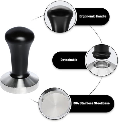 58mm Black Coffee Hand Tamper 304 Stainless Steel Base Professional Espresso Press for Portafilter Coffee Machine Barista Tool (58mm)