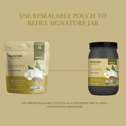 Paromi Jasmine Organic Green Tea, Signature Jar, 15 Count