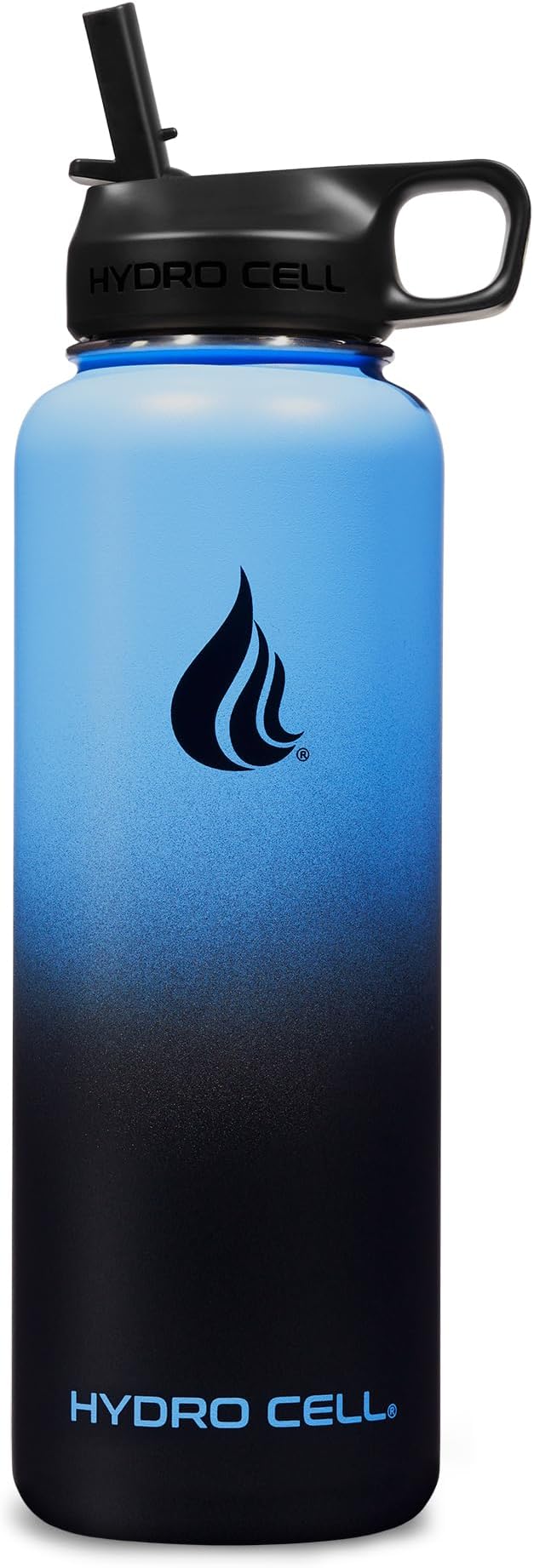 HYDRO CELL Stainless Steel Insulated Water Bottle with Straw - For Cold & Hot Drinks - Metal Vacuum Flask with Screw Cap and Modern Leakproof Sport Thermos for Adults (Blue/Black 40oz)