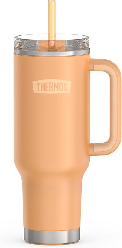 THERMOS Stainless Steel Cup Holder Mug - 40 Ounce, Melon - Insulated Tumbler with Lid and Straw, Plus Leak-Resistant Slide Lock