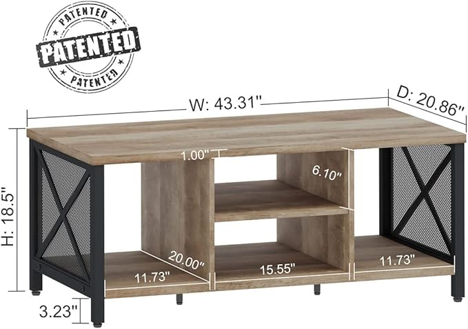 FATORRI Coffee Table for Living Room, Rustic Wood Center Table with Shelves, Farmhouse Rectangle Cocktail Tea Tables (Rustic Oak)