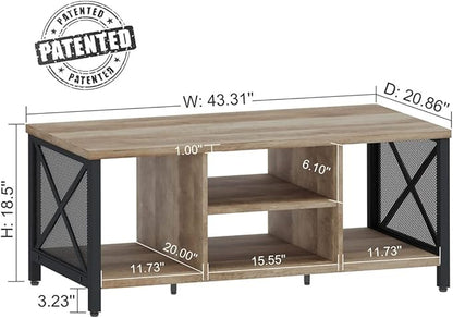 FATORRI Coffee Table for Living Room, Rustic Wood Center Table with Shelves, Farmhouse Rectangle Cocktail Tea Tables (Rustic Oak)
