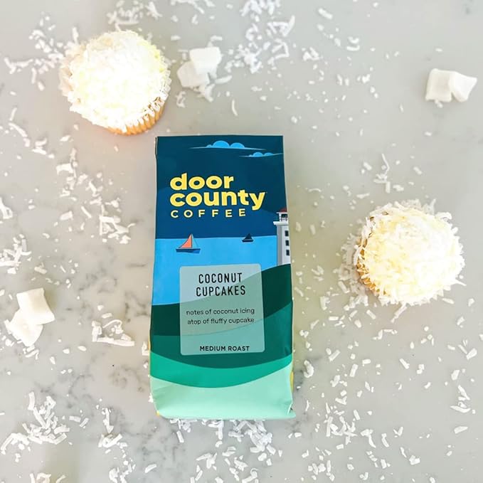 Door County Coffee Coconut Cupcake Flavored Whole Bean - 10 oz Bag - Medium Roast - 100% Specialty Arabica - Flavored Gourmet - Coconut Cupcakes