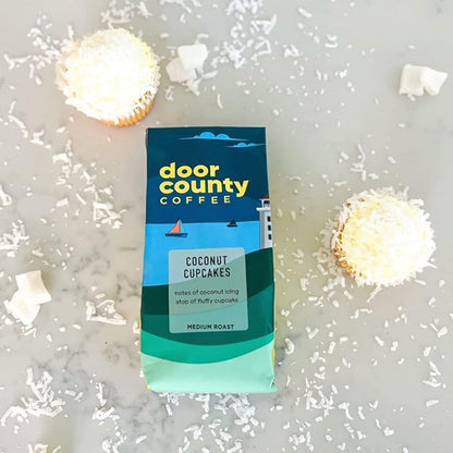 Door County Coffee Coconut Cupcake Flavored Whole Bean - 10 oz Bag - Medium Roast - 100% Specialty Arabica - Flavored Gourmet - Coconut Cupcakes