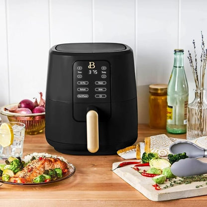 Beautiful 3-Quart Digital Air Fryer with TurboCrisp Technology by Drew Barrymore – 4 Preset Functions, 1200W Power, Non-Stick Coating, Dishwasher Safe Basket (Black Sesame)