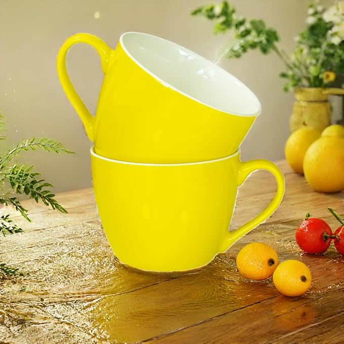 MECOWON 30 OZ Porcelain Coffee Mugs, Set of 2 Large Mugs for Soup, Cereal and Salad (Yellow)
