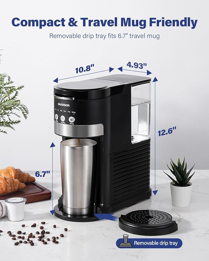 SHARDOR 3 in 1 Single Serve Coffee Maker, K Cup Pod Coffee Maker Compatible with Grounds & Teas, 6 to 14oz Brew Sizes, 40oz Removable Water Tank, Easy to Use, Black