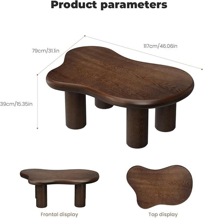 Cloud Coffee Table Modern, Irregular Shape Coffee Tables for Living Room, Simple Low Coffee Table with 4 Stable Cylindrical Legs Round Edge Design - Brown 46" W X 31" D X 15.3" H