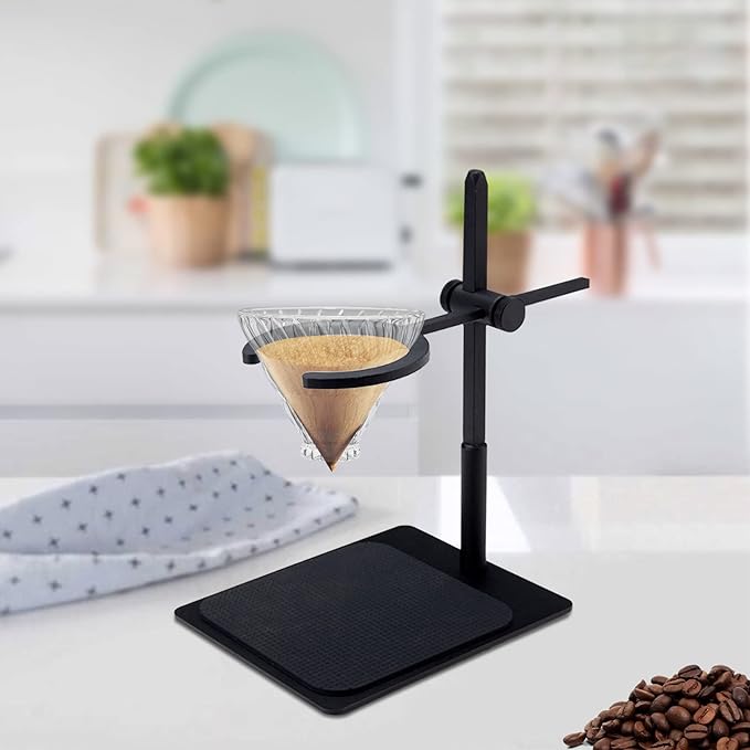 Pour Over Stand Coffee Station, Black Aluminum Pour Over Coffee Dripper Adjustable Coffee Filter Stand Holder for Coffee Connoisseurs, Coffee Lovers for Best Coffee Experience