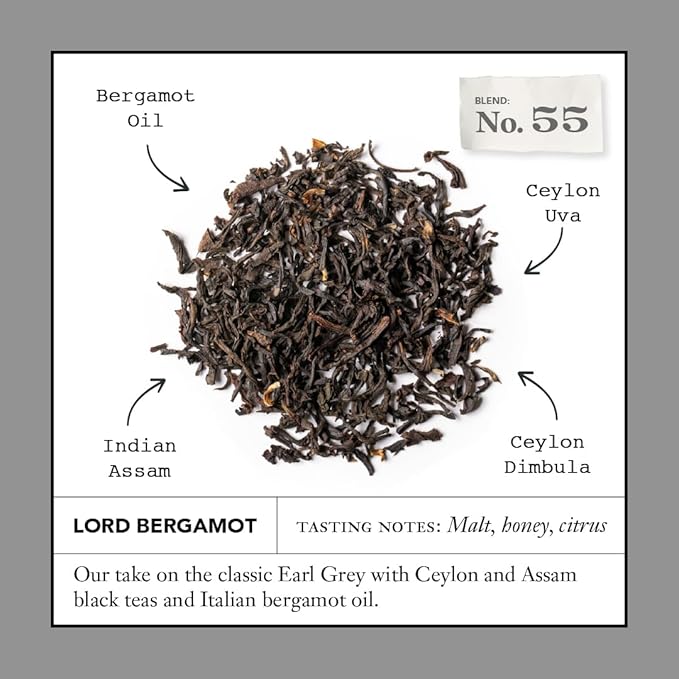 Steven Smith Teamaker Lord Bergamot No. 55, Caffeinated, Sugar-Free, Sustainably Grown, Full Leaf Earl Grey Black Tea Bags, 15 Sachets, 1.2oz each