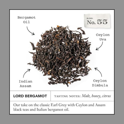 Steven Smith Teamaker Lord Bergamot No. 55, Caffeinated, Sugar-Free, Sustainably Grown, Full Leaf Earl Grey Black Tea Bags, 15 Sachets, 1.2oz each