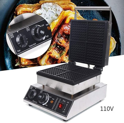 110V Commercial Waffle Maker 4Pcs Nonstick 1750W Electric Waffle Machine Stainless Steel Waffle Maker Suitable for Bakeries Snack Bar Family