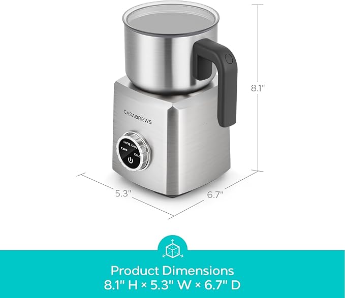 CASABREWS ARTIST Milk Frother, 4-in-1 Electric Milk Steamer for Hot & Cold Foam, Die-Cast Aluminum Body for Latte, Cappuccino, Hot Chocolate, Dishwasher Safe, Knob Control, Great Coffee Gift