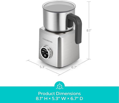 CASABREWS ARTIST Milk Frother, 4-in-1 Electric Milk Steamer for Hot & Cold Foam, Die-Cast Aluminum Body for Latte, Cappuccino, Hot Chocolate, Dishwasher Safe, Knob Control, Great Coffee Gift