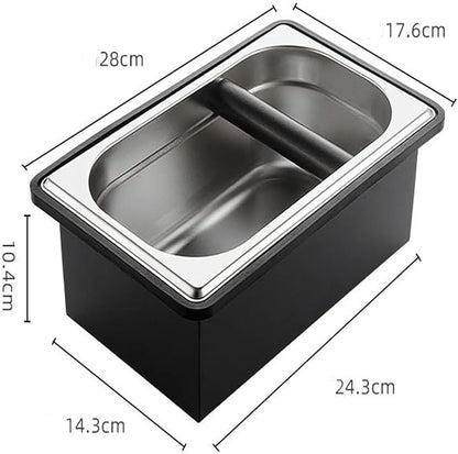 Espresso Coffee Knock Box, Large Coffee Coffee Grounds Knock Box Container Coffee Machine Accessories, Stainless Steel Coffee Bin Grind Knock Out Box with Removable Knock Bar and Non Slip Base