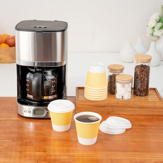 Restaurantware 8 Ounce Double Wall Disposable Coffee Cups, 500 Insulated Light Yellow Paper Tumblers with Ripple Wall Design, Lids Sold Separately for Hot Drinks like Tea, Coffee and More