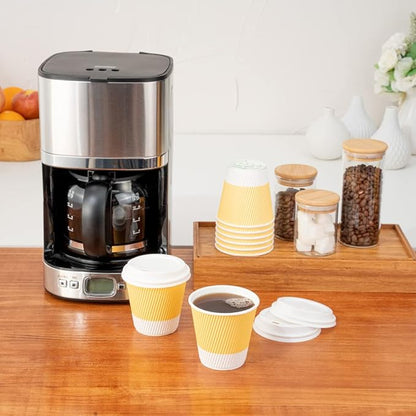 Restaurantware 8 Ounce Double Wall Disposable Coffee Cups, 500 Insulated Light Yellow Paper Tumblers with Ripple Wall Design, Lids Sold Separately for Hot Drinks like Tea, Coffee and More