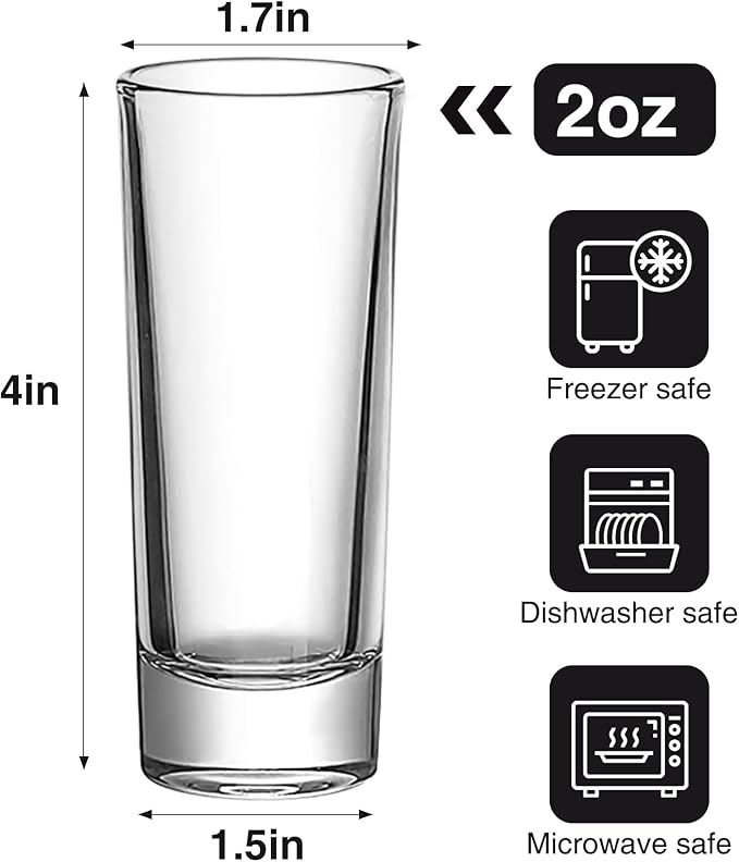 Ruckae 12 Pack 2 OZ Shot Glasses Set Clear Shot Glasses Bulk with Heavy Base Bar Cylinder Glass Shot Cups for Vodka Tequila Whiskey Liquor Cocktail (Cylinder Shaped)