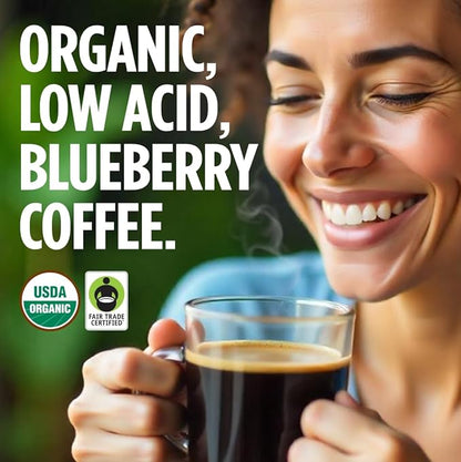 VitaCup Perfect Blueberry Flavored Low Acid Coffee Pods, Organic, Fair Trade, Dark Roast Single Origin from Guatemala, Clean & Pure, Recyclable Single Serve Pods, 32 Ct