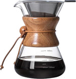 Load image into Gallery viewer, Pour Over Coffee Maker with Reusable Stainless Steel Drip Filter, Lead-Free Borosilicate Glass Coffee Carafe with Modern Wooden Collar for 1-4Cup, Circular Clear (600ml/20oz)