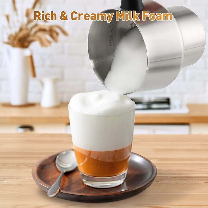 Milk Frother, 4-in-1 Electric Milk Steamer and Frother with Detachable Stainless Steel Jug - Automatic Hot/Cold Milk Warmer for Lattes, Hot Chocolate - Induction Heating, Dishwasher Safe