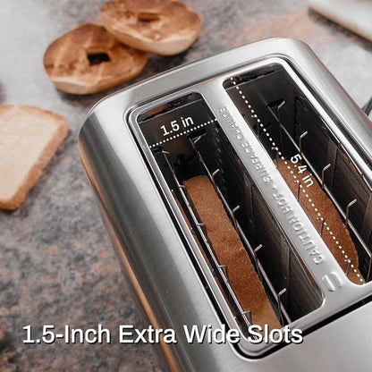 Toaster 2 Slice, Extra Wide Slot Toaster for Bagels, Bread, Waffles, 7 Shade Settings, 4 Main Functions, Removable Crumb Tray, 900 Watts Toasters, Brushed Stainless Steel