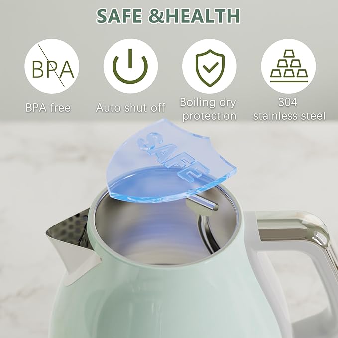 Electric Tea Kettle, 1500W /1.0L Hot Water Boiler Heater Pot, Retro Small Electric Kettle, 100% Stainless Steel BPA Free Electric Teapot, Auto Shut-Off & Boil-Dry Protection